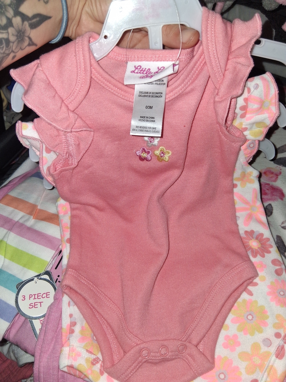Little Lass Pink Floral Ruffle-Sleeve Baby One-Piece 3 Pack
